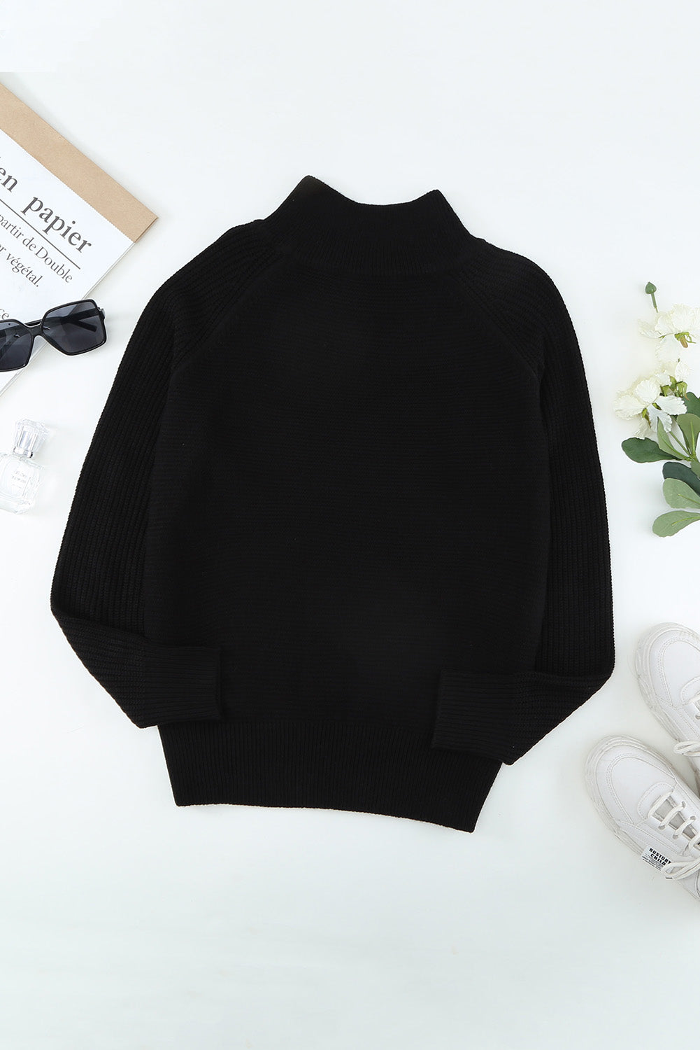 Zip Detail Raglan Sleeve Tunic Sweater