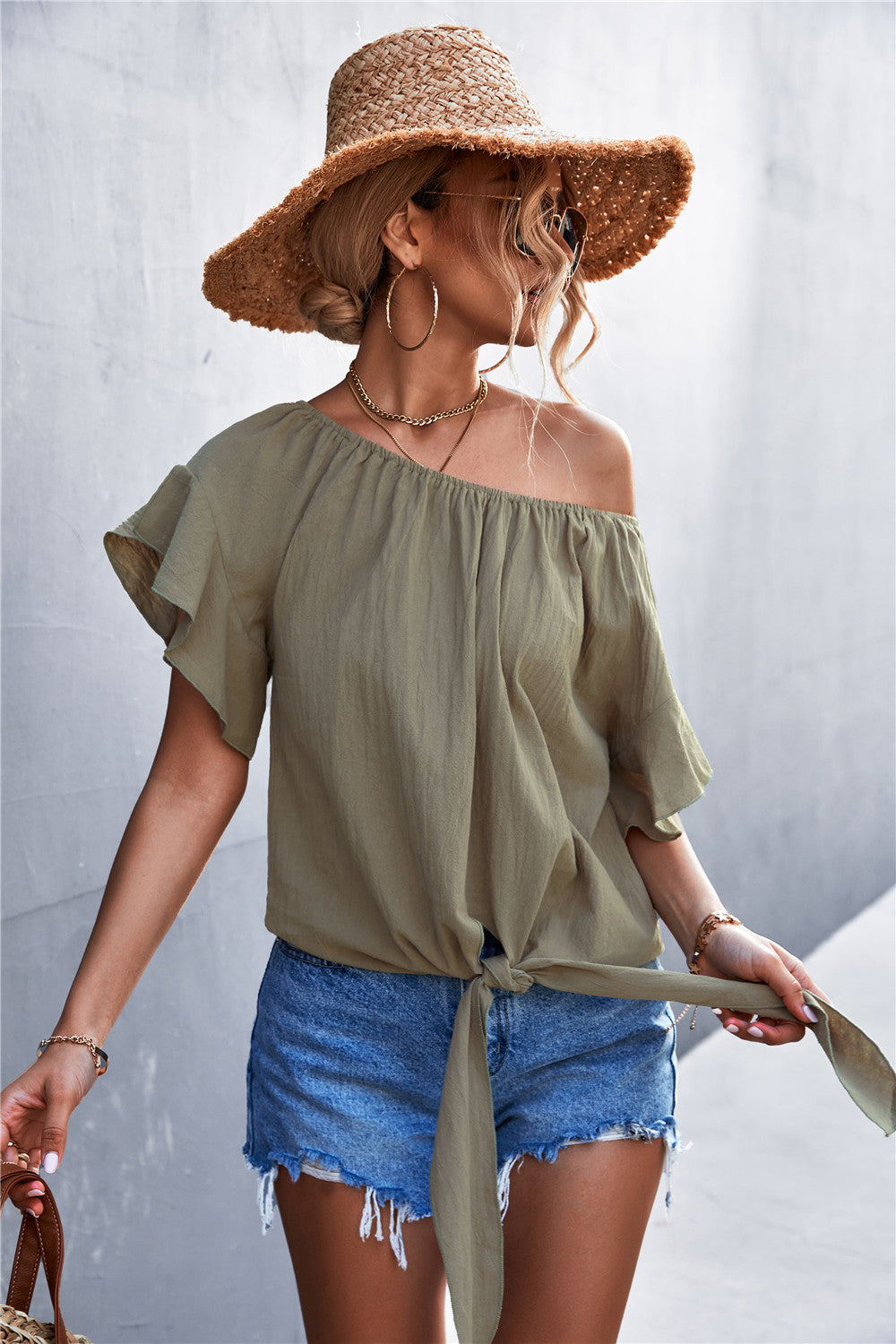 LOT #201 - Flutter Sleeve Tie-Front Blouse