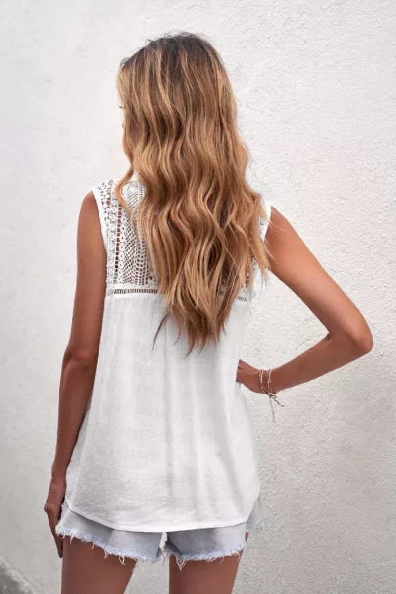 Lace Tie Front Button Tank Top
