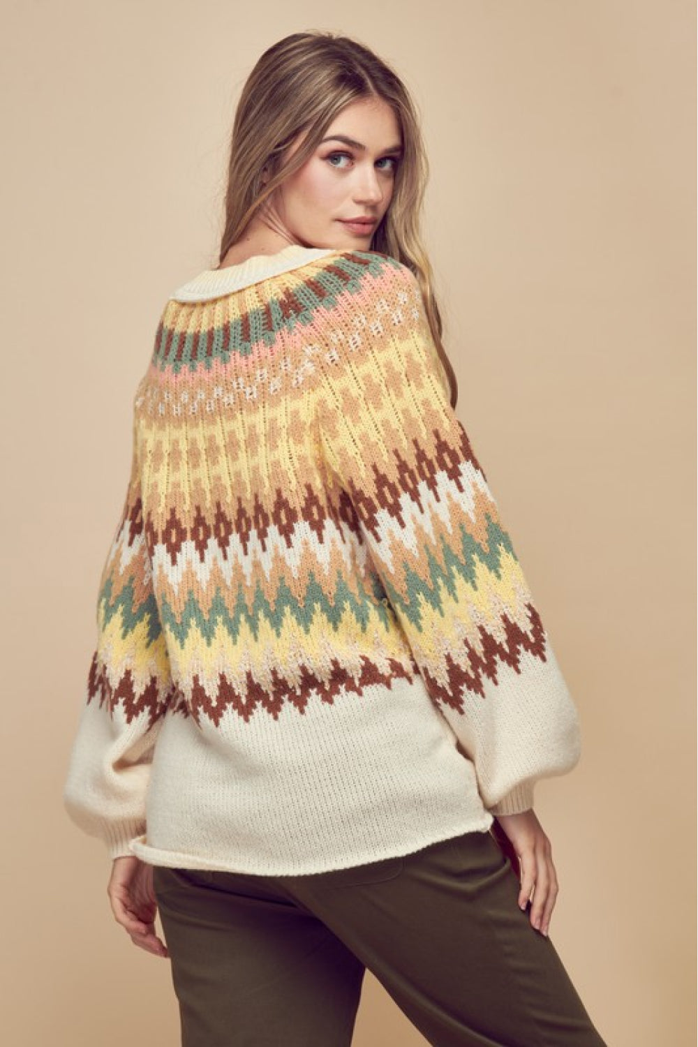 Petal Dew Multicolored Rolled Hem Balloon Sleeve Sweater
