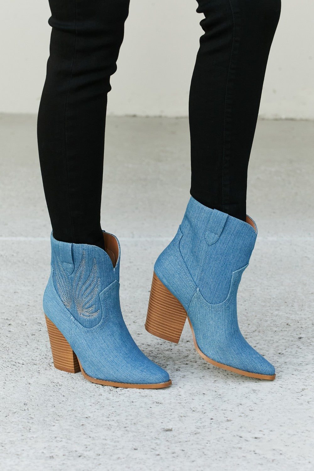 Qupid Lasso My Heart Cowboy Booties in Light Blue