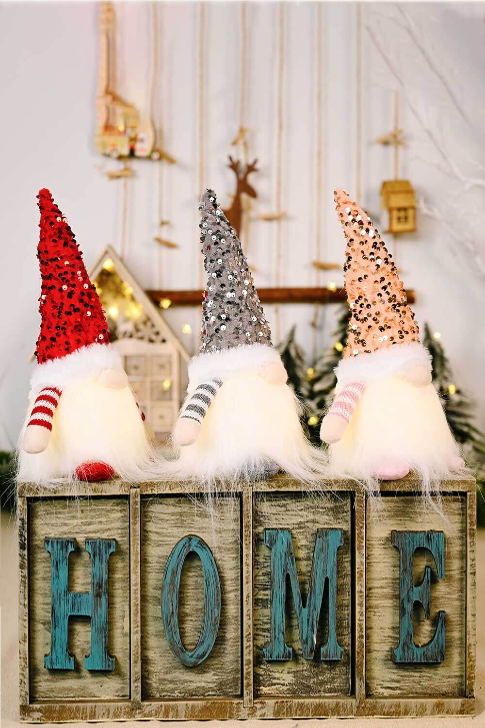 3-Pack Sequined Light-Up Christmas Gnomes