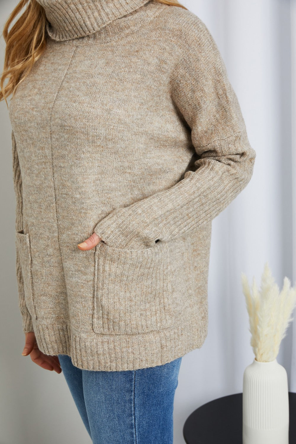 Very J Center Seam Turtleneck Sweater with Pockets