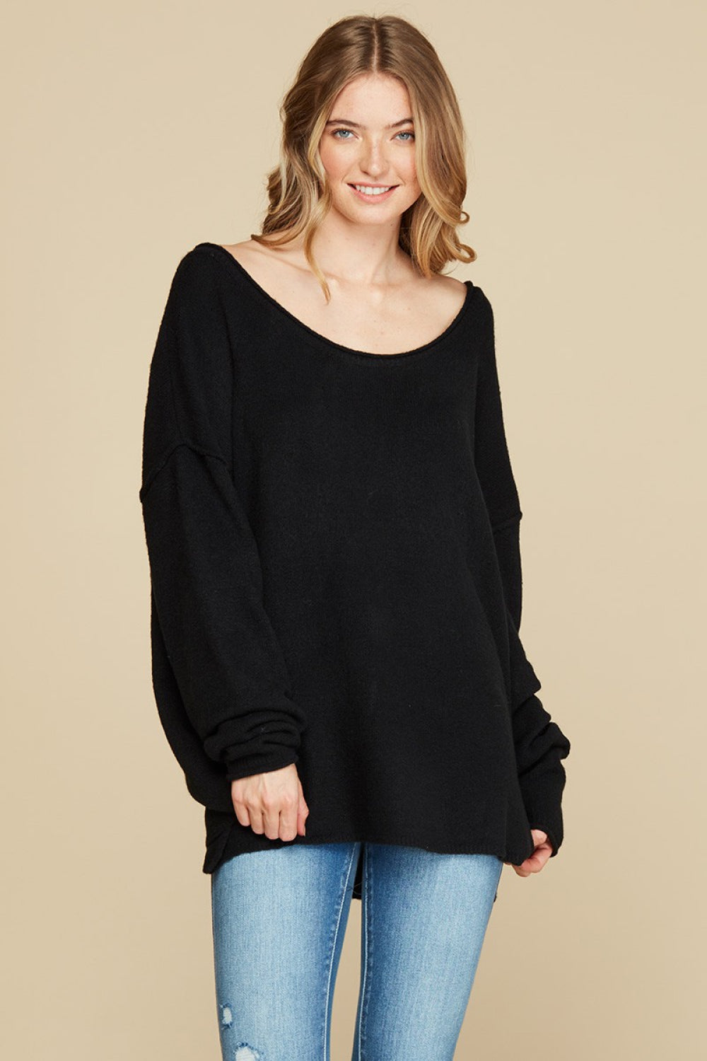 Petal Dew Exposed Seam Tunic Sweater