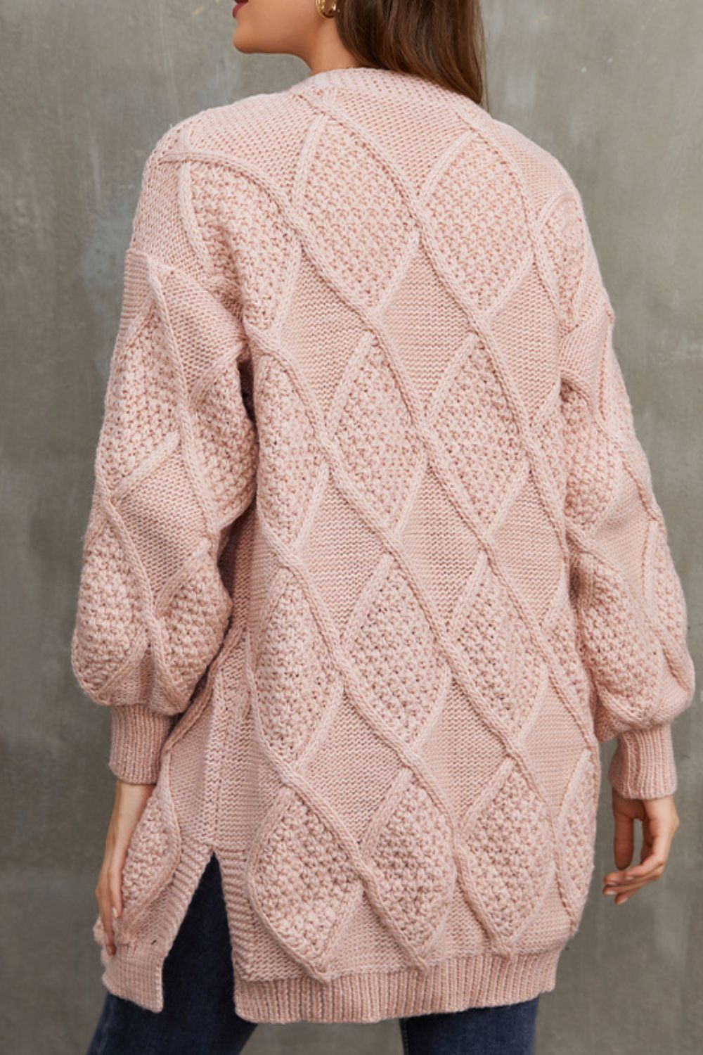 Side Slit Drop Shoulder Button-Up Cardigan