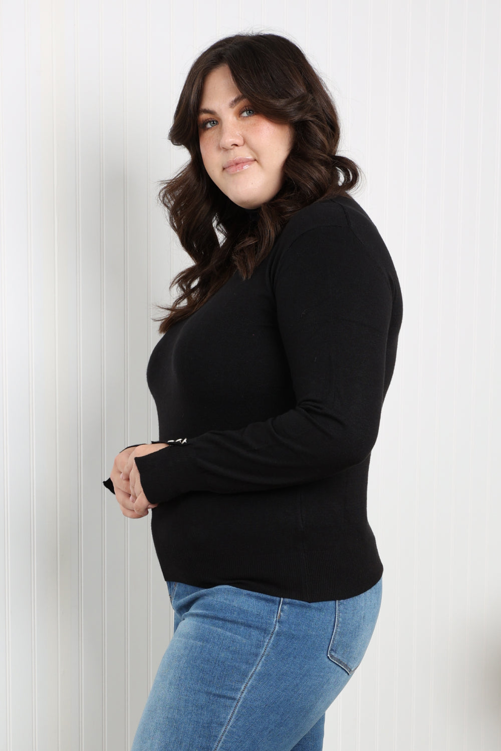 Heimish Full Size Cuff Detail Turtleneck Sweater