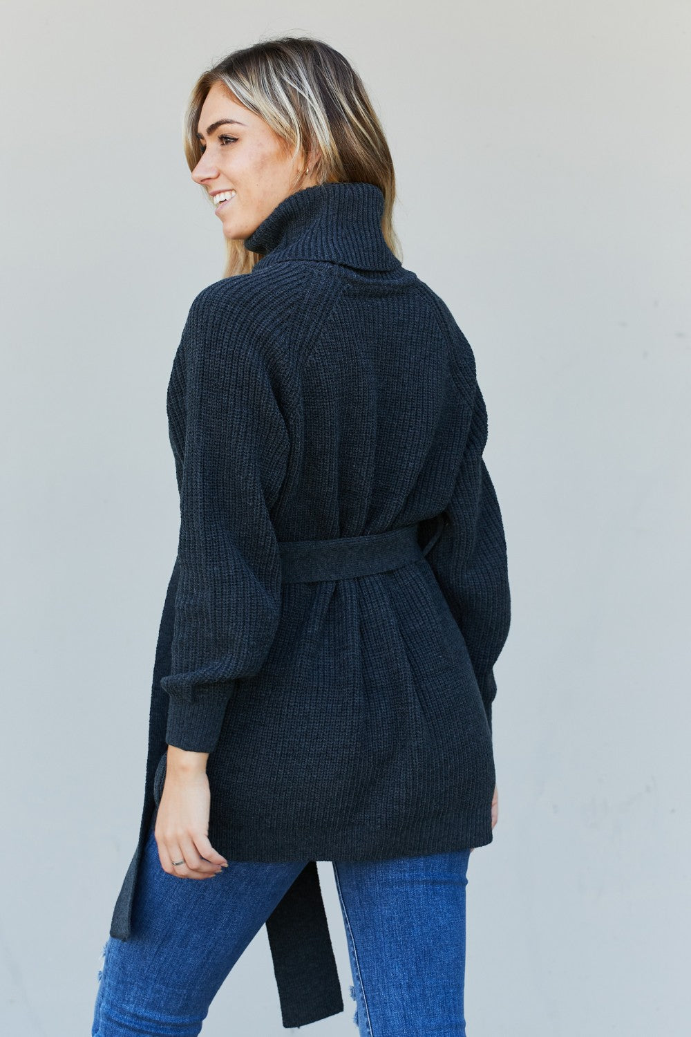 Zenana Turtleneck Raglan Sleeve Belted Tunic Sweater