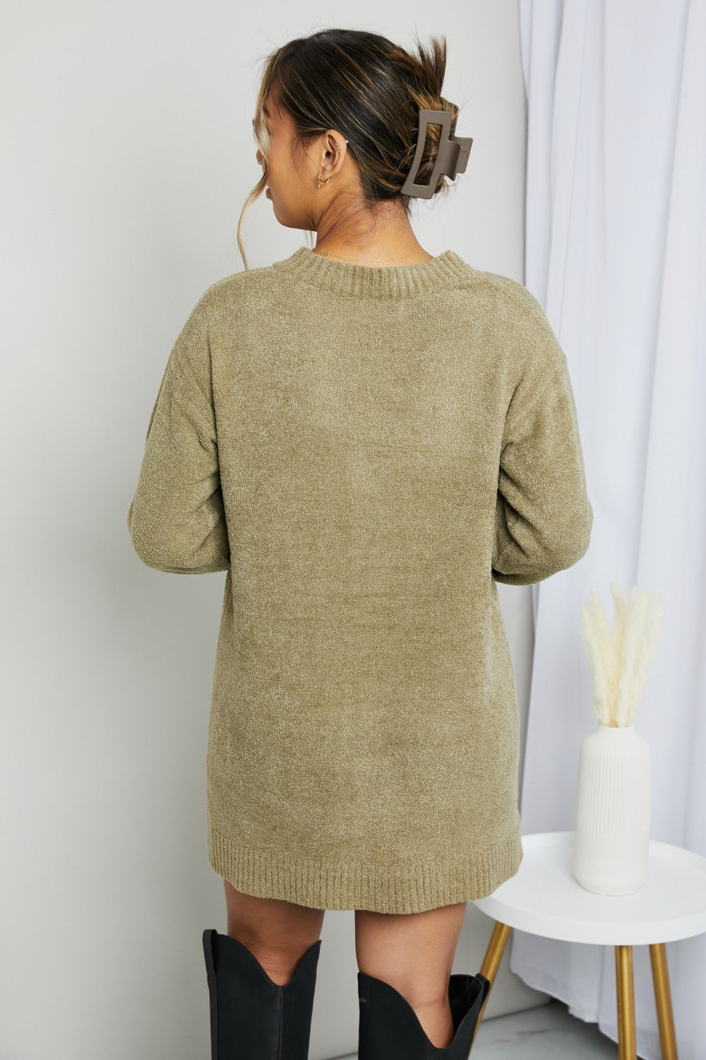 Zenana Ribbed Trim Round Neck Drop Shoulder Sweater