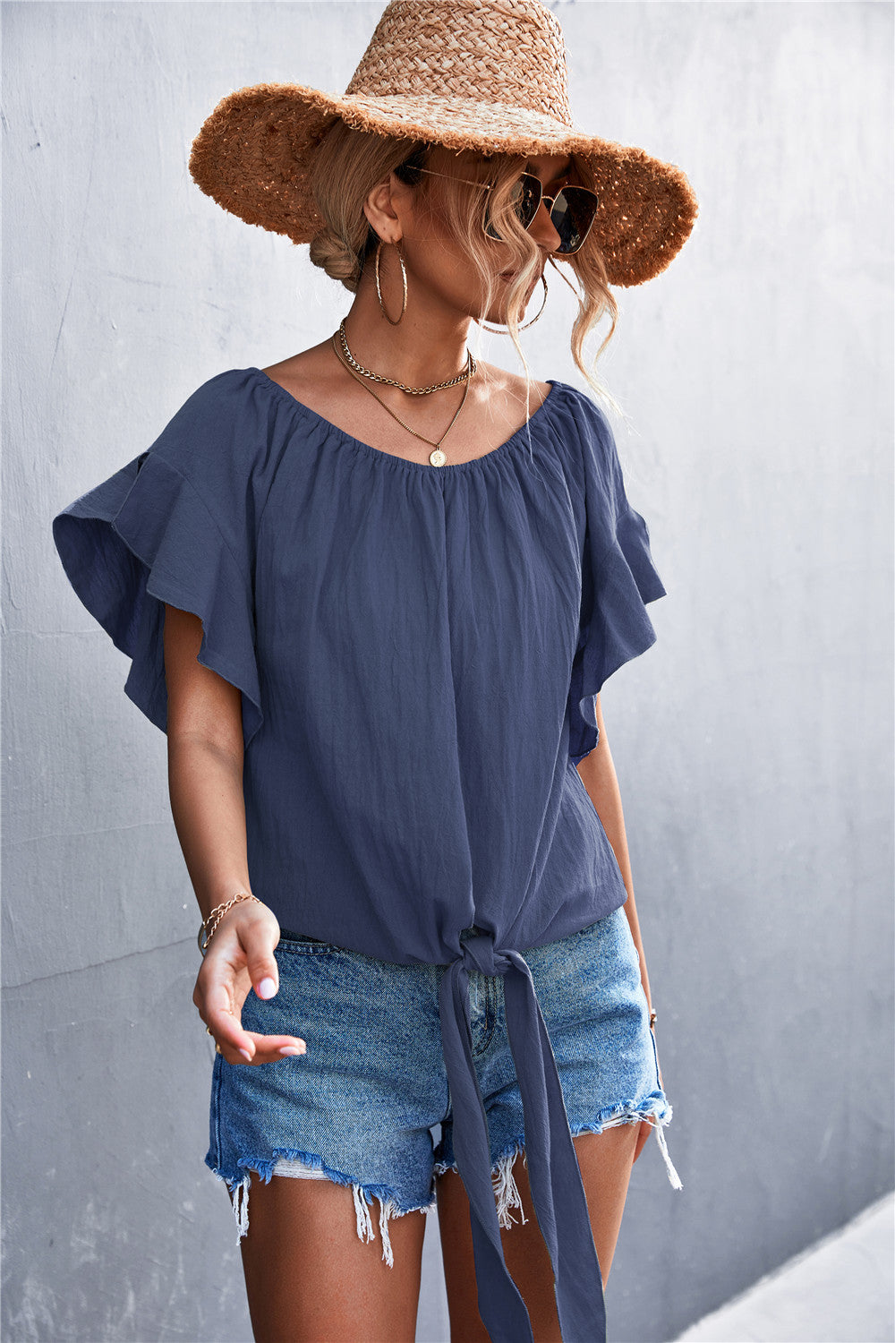 LOT #201 - Flutter Sleeve Tie-Front Blouse