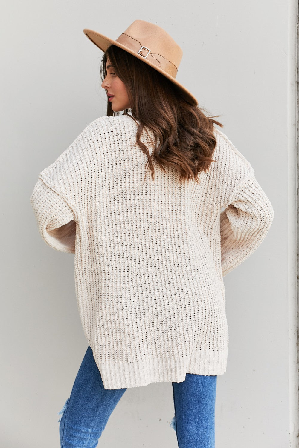 Very J Exposed Seam Flare Sleeve Open Front Cardigan