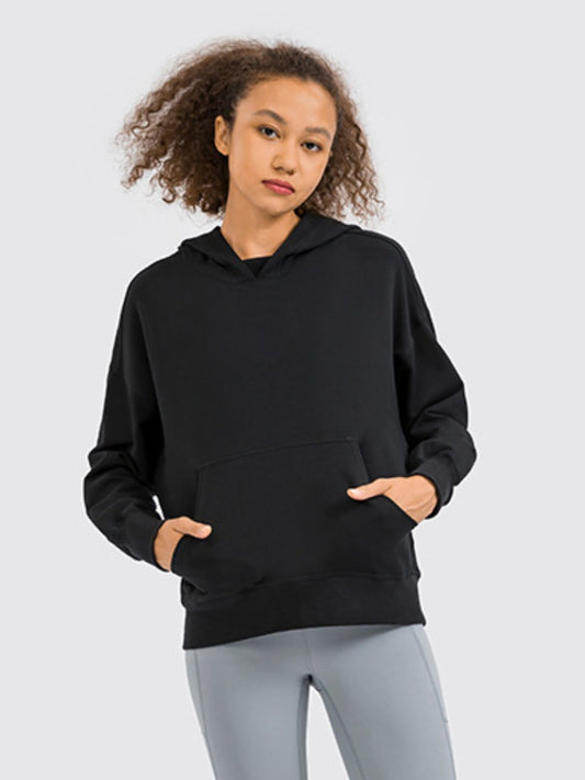 Drop Shoulder Hoodie with Kangaroo Pocket