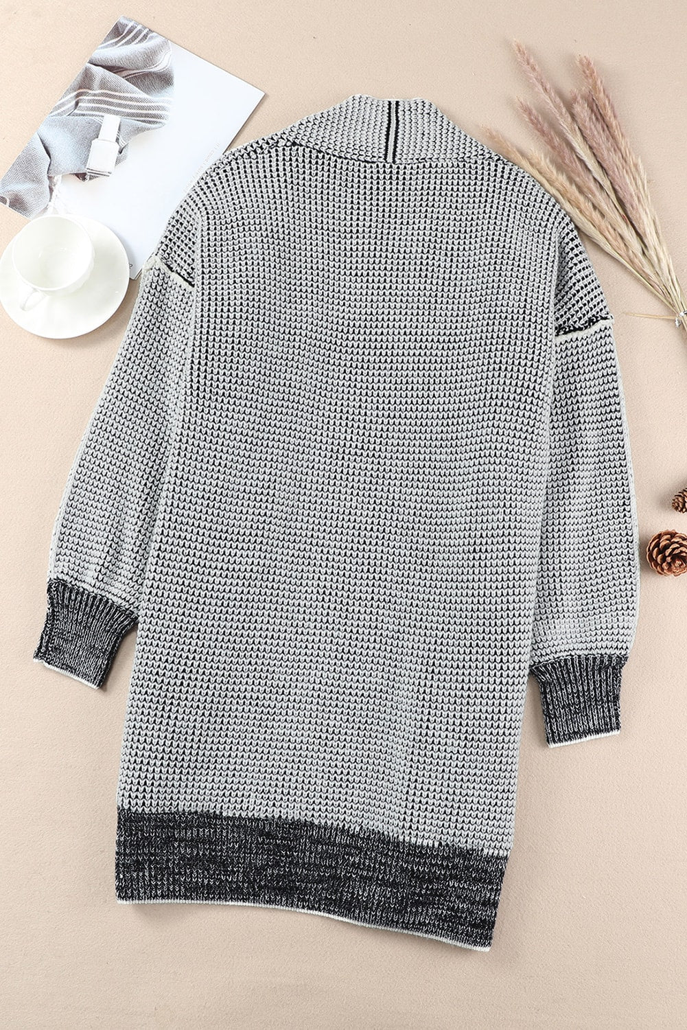Heathered Fleece Lined Open Front Cardigan