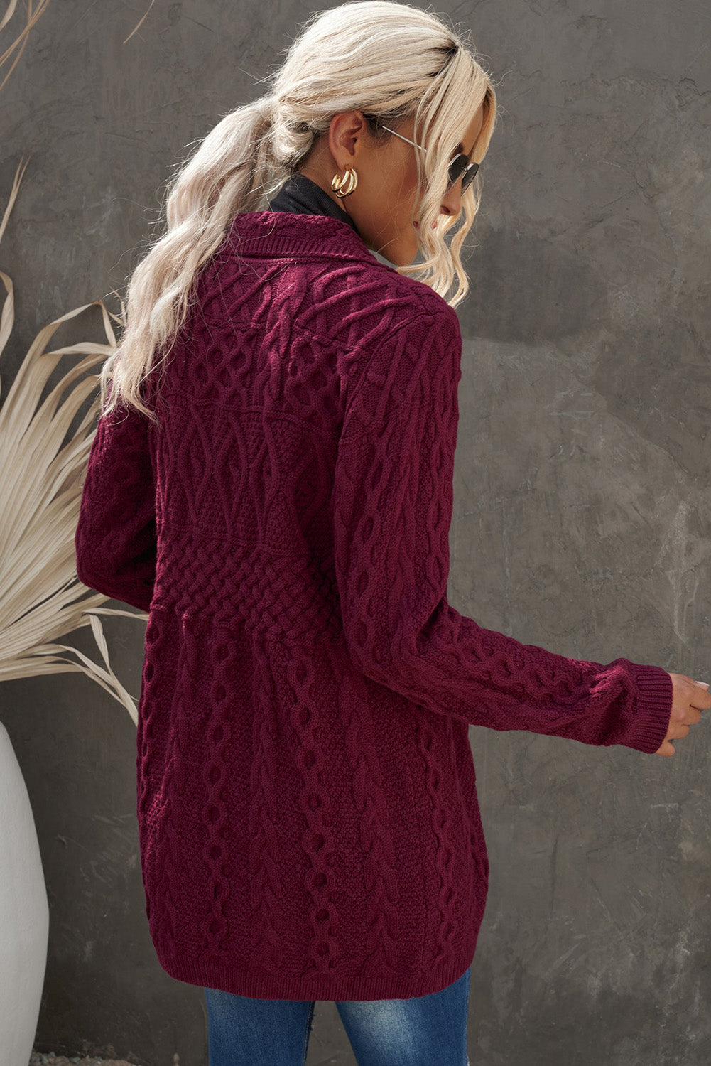 Mixed Knit Zip-Up Longline Cardigan