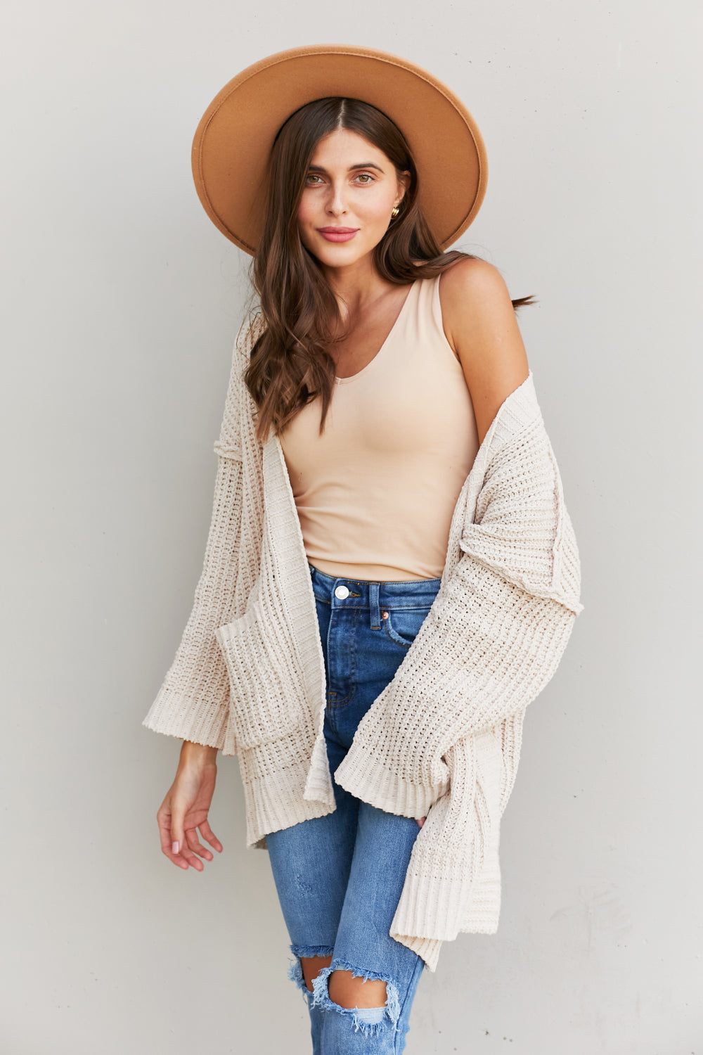 Very J Exposed Seam Flare Sleeve Open Front Cardigan