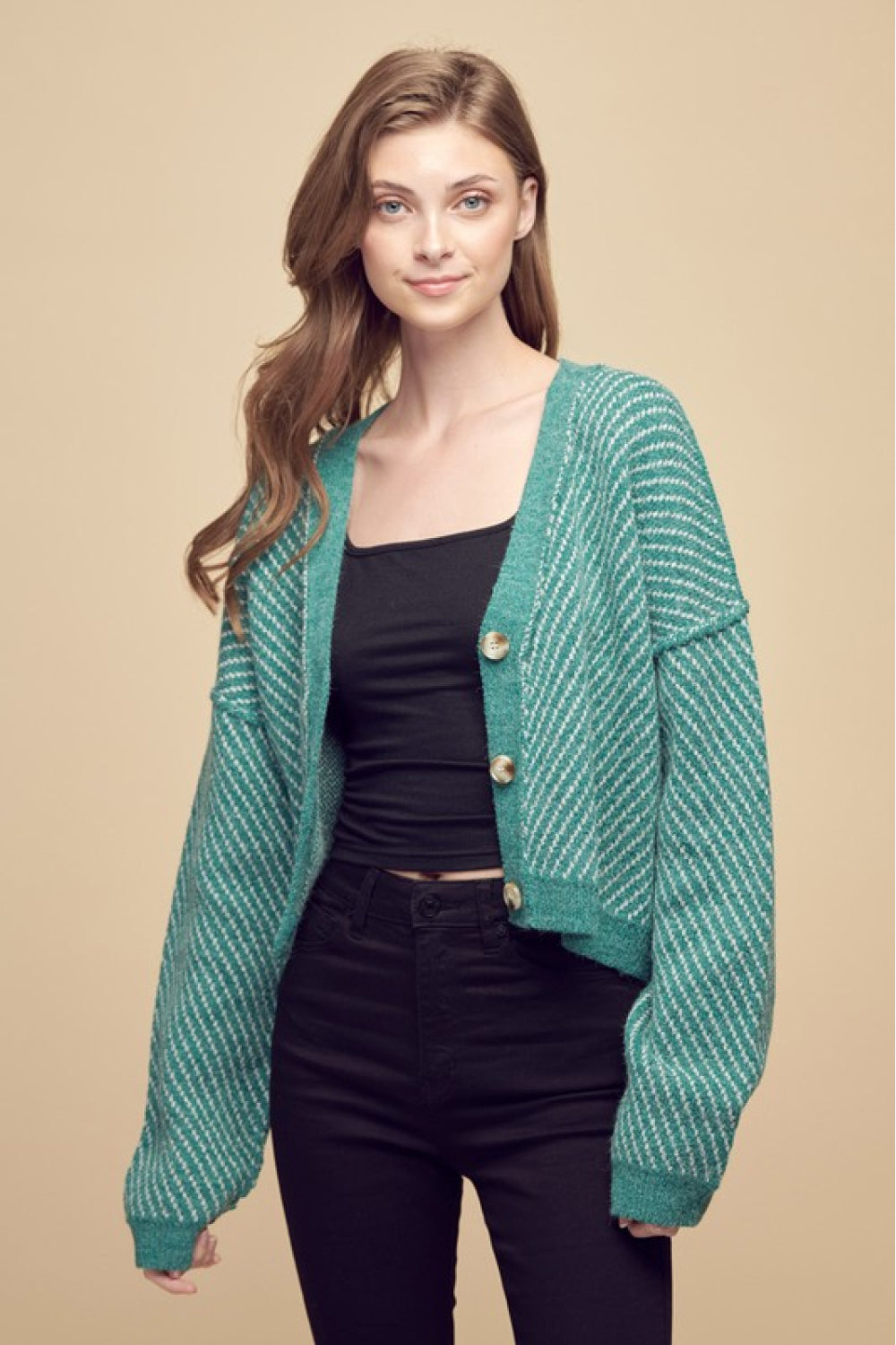 Petal Dew Exposed Seam Drop Shoulder Cardigan