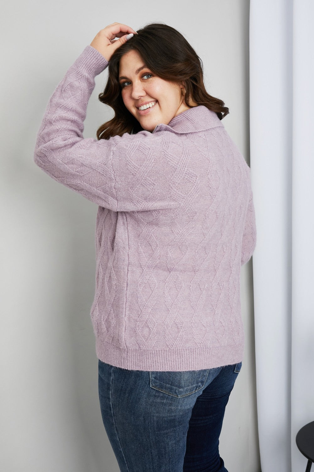 ee:some Quarter-Zip Collared Drop Shoulder Sweater