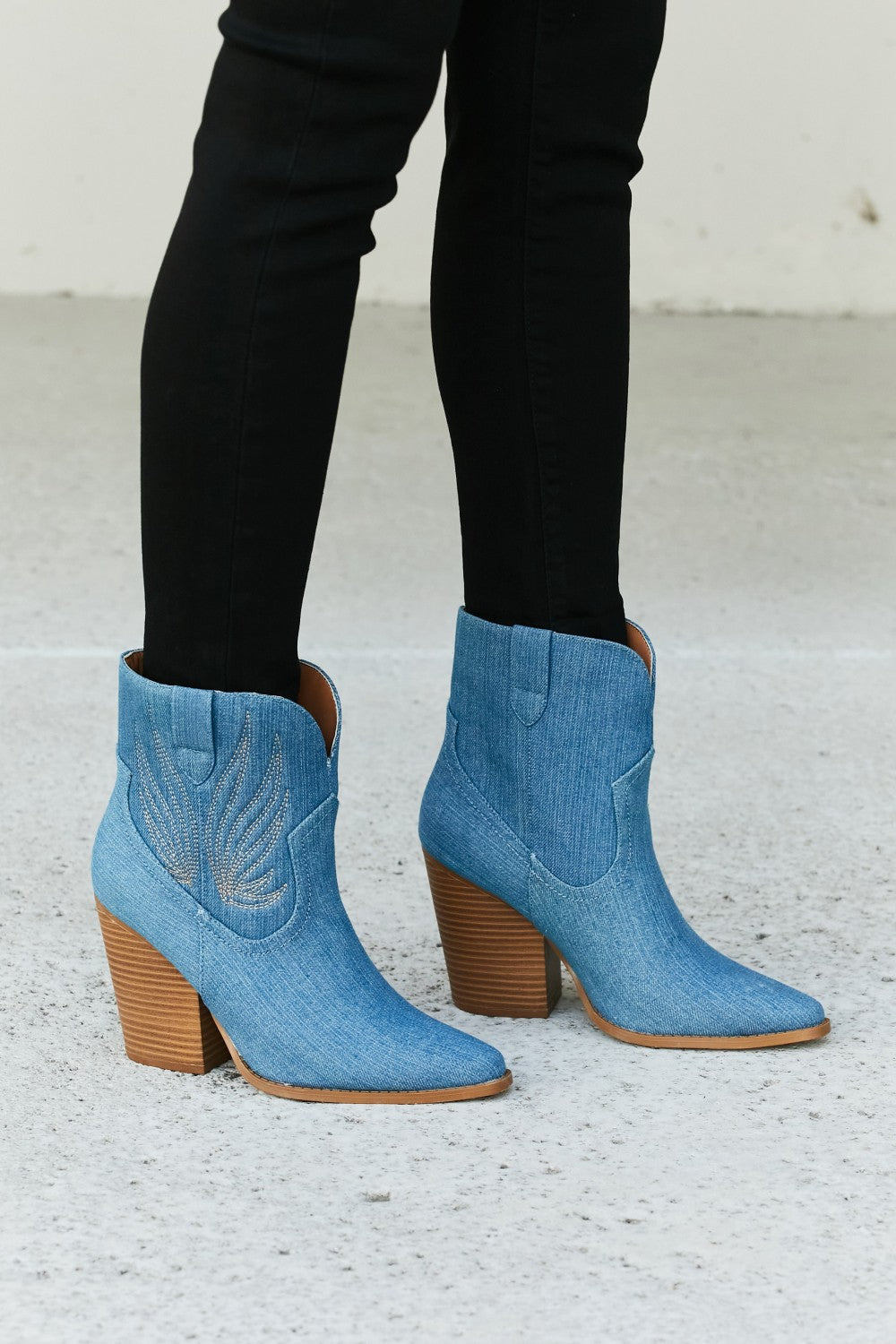 Qupid Lasso My Heart Cowboy Booties in Light Blue