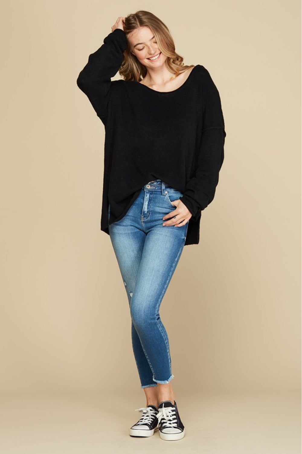 Petal Dew Exposed Seam Tunic Sweater