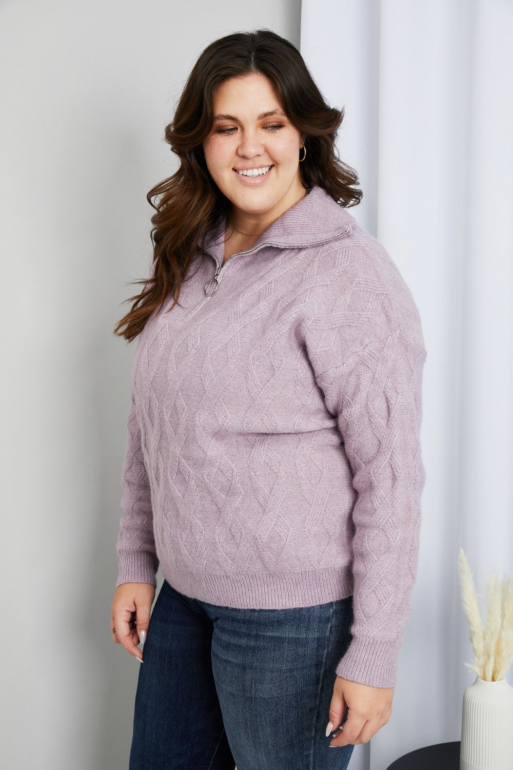 ee:some Quarter-Zip Collared Drop Shoulder Sweater