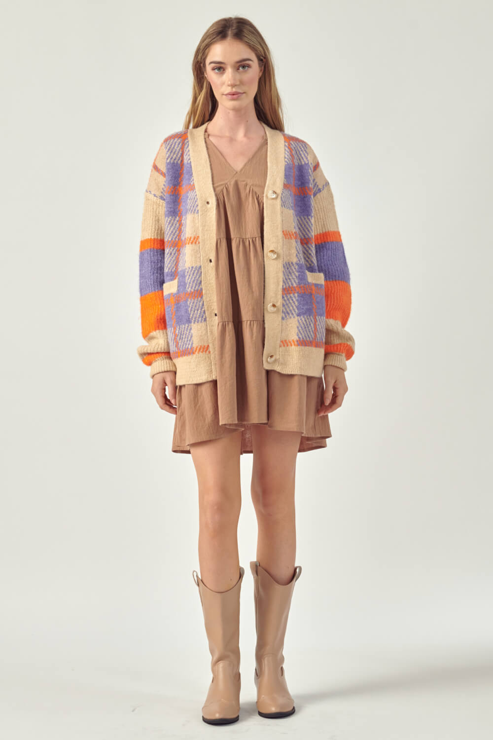 Petal Dew Plaid Button-Up Pocket Cardigan
