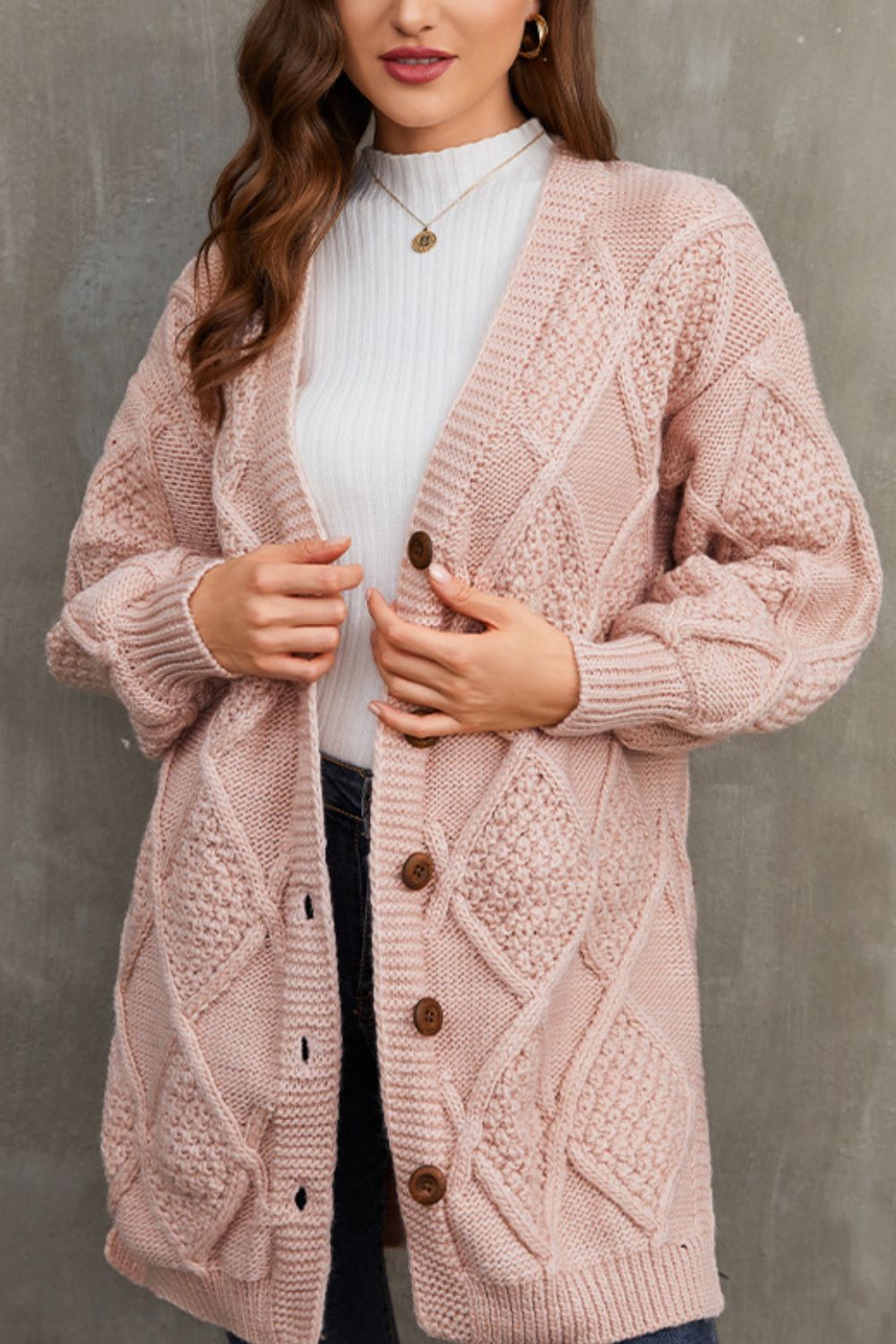 Side Slit Drop Shoulder Button-Up Cardigan