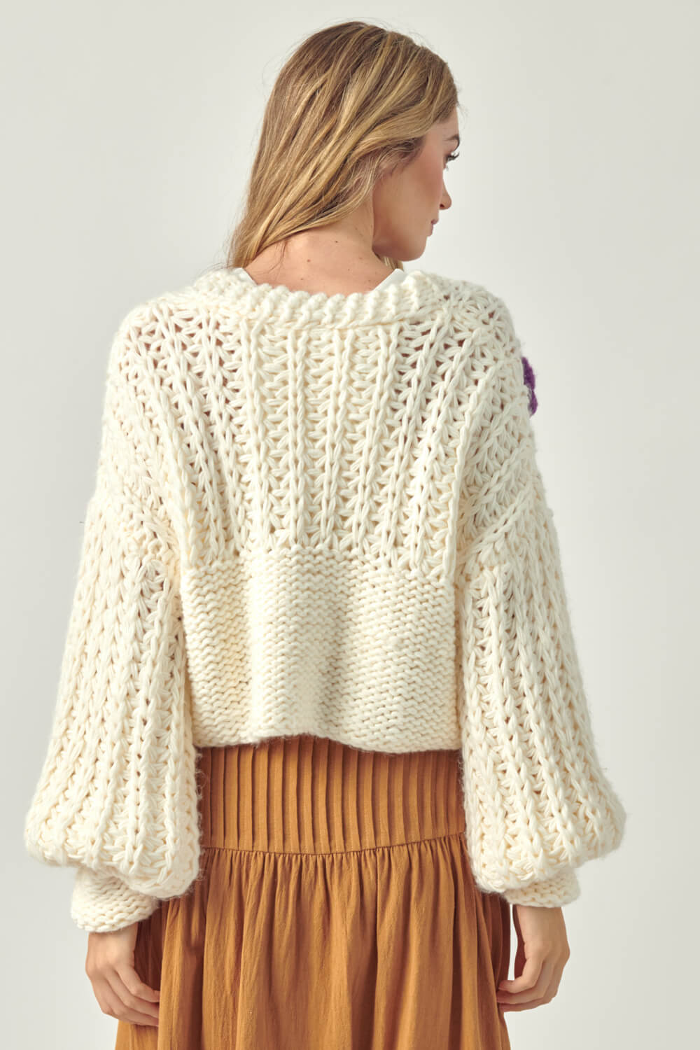 Petal Dew Flower Detail Button Front V-Neck Cardigan