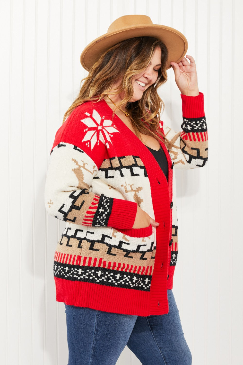 Heimish Holiday Cheers Full Size Christmas Print Cardigan