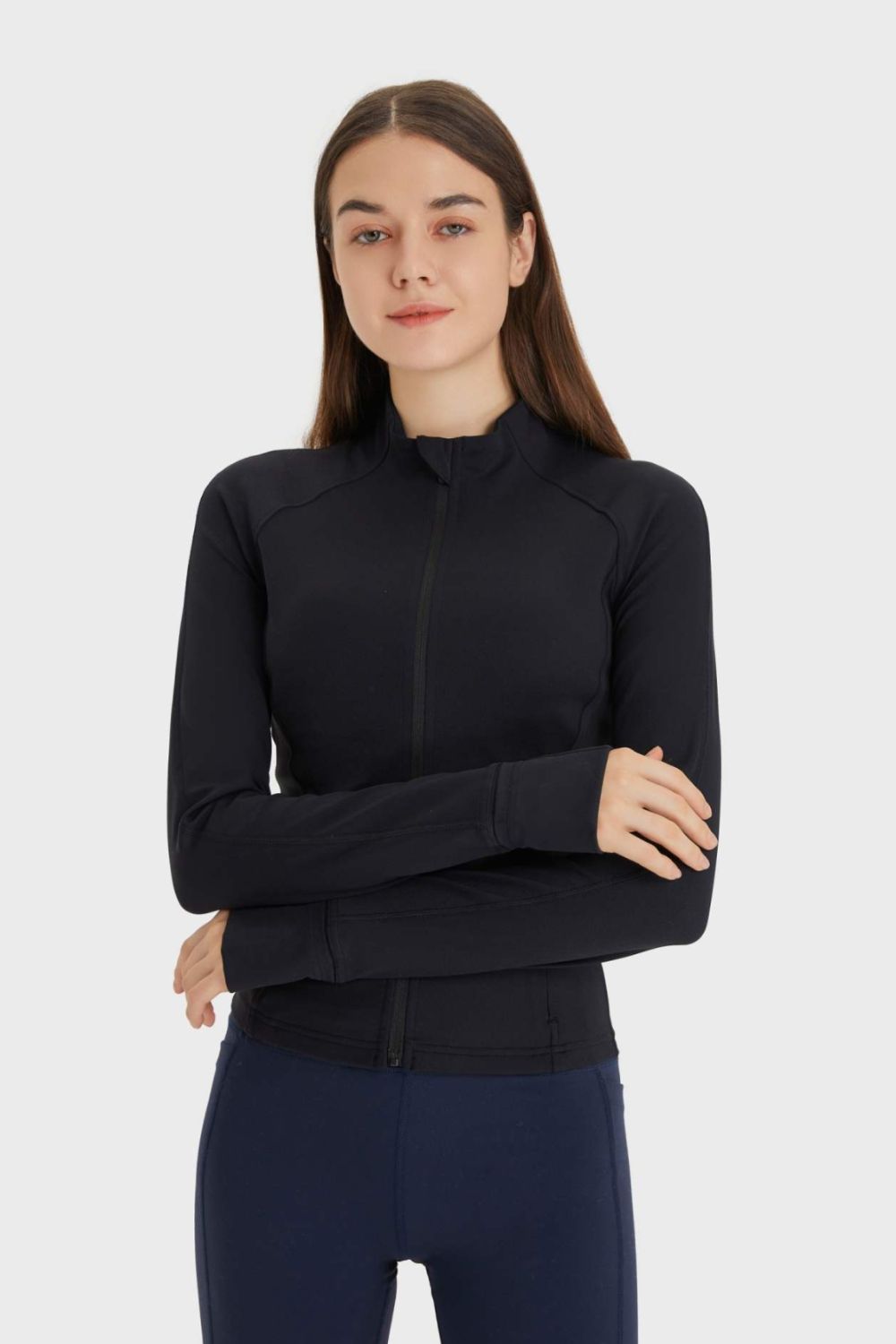 Zip Up Thumbhole Sleeve Sports Jacket with Pockets