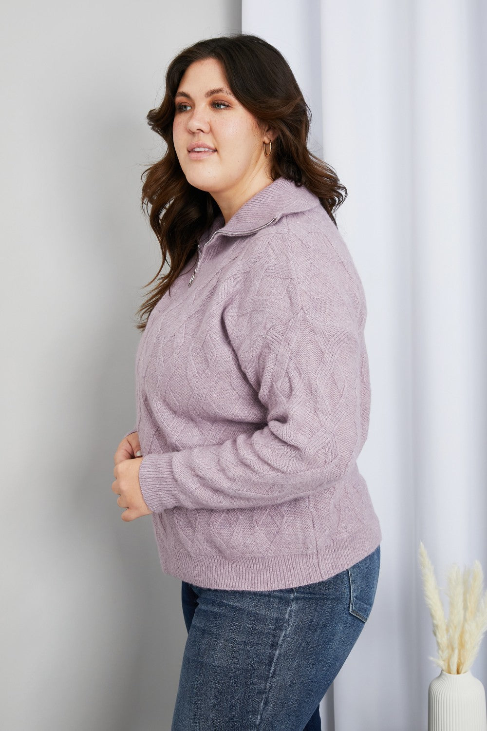 ee:some Quarter-Zip Collared Drop Shoulder Sweater