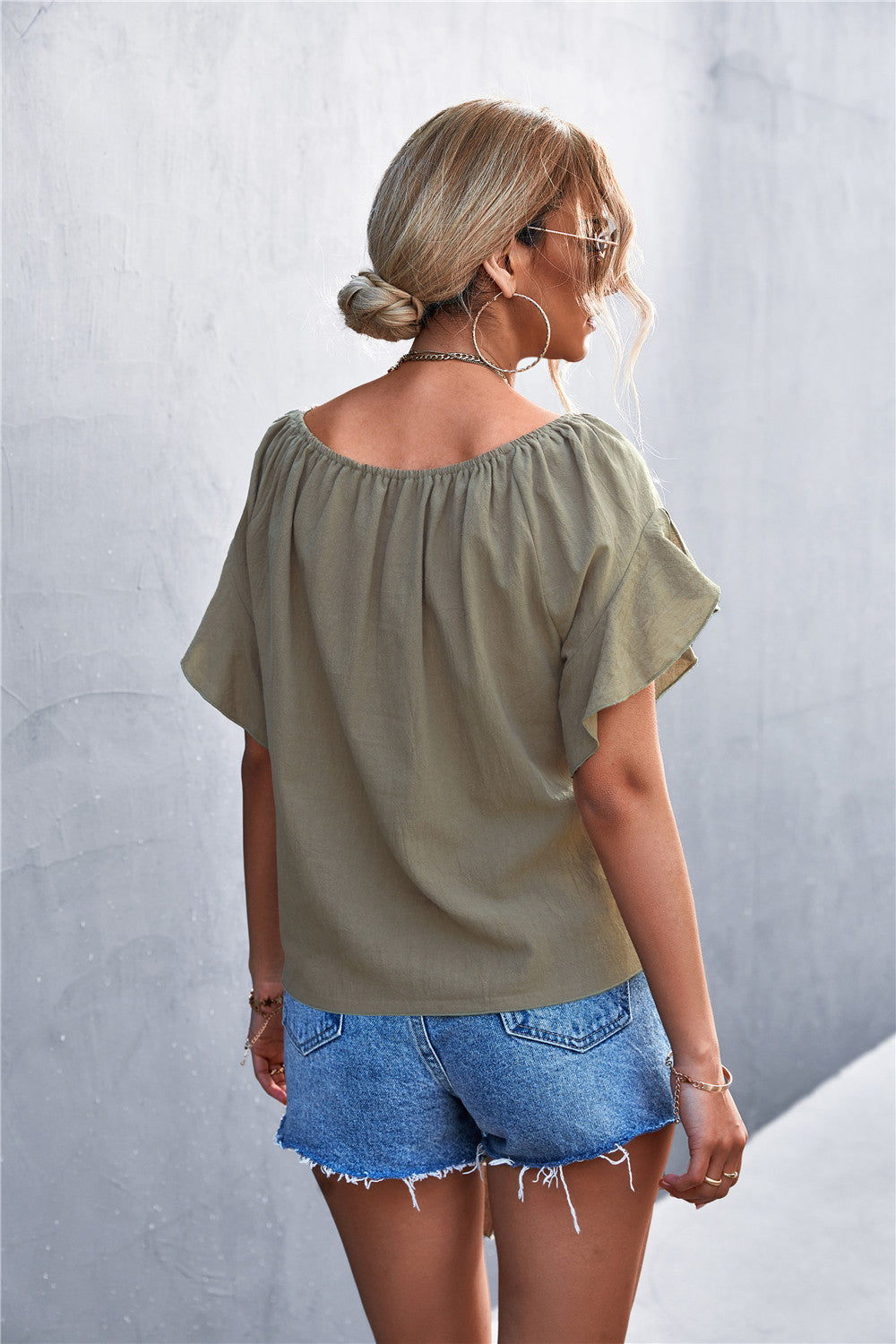 LOT #201 - Flutter Sleeve Tie-Front Blouse