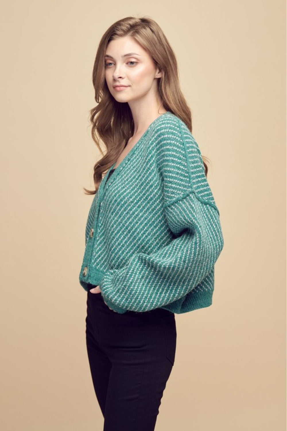 Petal Dew Exposed Seam Drop Shoulder Cardigan